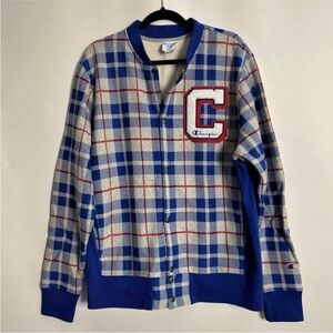 NEW CHAMPION REVERSE WEAVE PLAID BASEBALL JACKET COAT LARGE